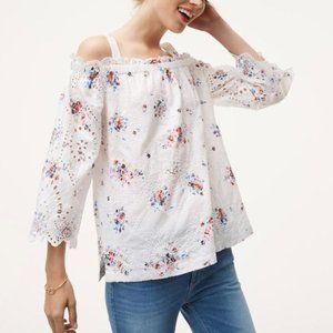 NWT LOFT Floral eyelet cold shoulder top